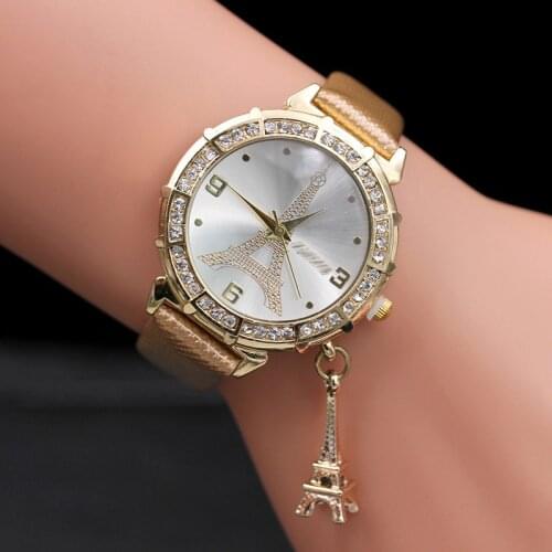 Womens Quartz Watch Point Drill Tower Pendant Belt Watch Eiffel Tower Rhinestone Pendant Watch Holiday Gift часы мужские 50
