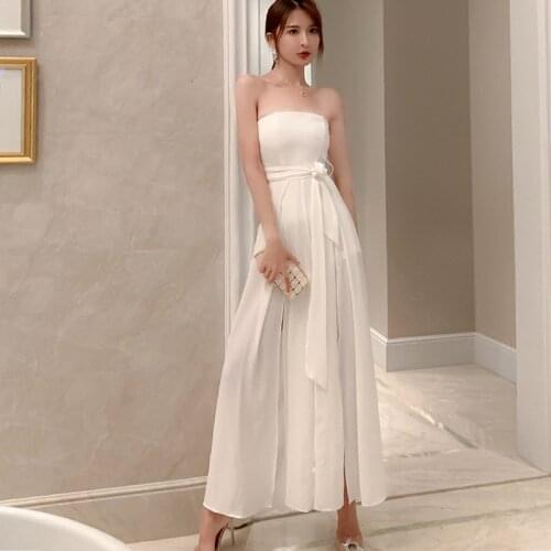 New arrival fashion korean summer women holiday beach OL temperament elegant chiffon sexy tube top party split long jumpsuit