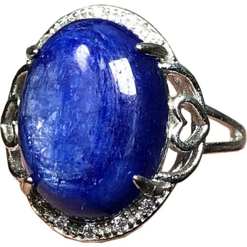 Top Natural Blue Kyanite Ring Jewelry For Woman Lady Man Cat Eye Crystal Silver Stone Oval Beads Gift Adjustable Size Ring AAAAA