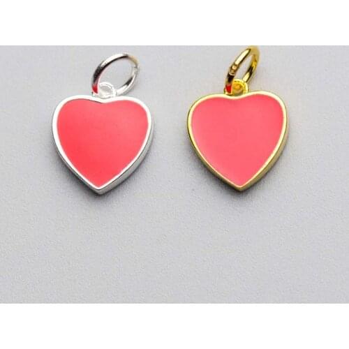 925 Sterling Silver Red Heart Decoration Fancy Charms S925 Silver Women Necklace/Bracelets Pendants DIY Jewelry Making Supplier