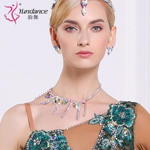 Lady New Motown Dance Necklace Female Ornament International Neckchain Latin Competition Diamond-encrusted Accessories B-6577