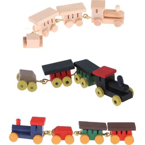 1/12 Dollhouse Miniature Accessories For Doll House Decoration Mini Colorful Wooden Train Simulation Model Toys