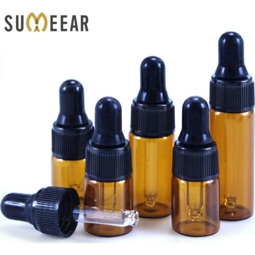 100Piece/Lot 2ml 3ml 5ml Portable Amber Glass Dropper Bottle Brown Color Essential Oil Bottles Empty Cosmetic Containers