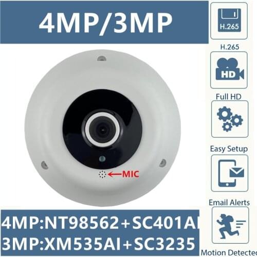 4/3MP Panorama IP Ceiling Dome Camera FishEye 1.7mm Built-In MIC Auido H.265 NightVision IRC NT98562+SC401AI Onvif CMS XMEYE P2P