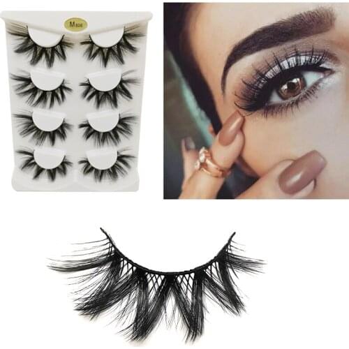 4 Pairs 3D Soft Mink Hair False Eyelashes Handmade Wispy Fluffy Long Lashes Natural Eye Makeup Tools Faux EyeLashes