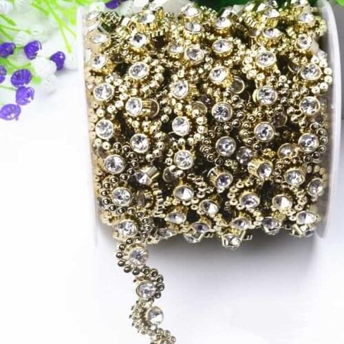 5Yards/Lot Gold S Shape Shiny Rhinestone Flower Chain Chain Crystal Sewing Lace Beaded,Plastic Base Rhinestone Trimming