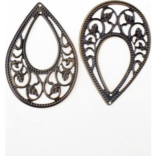 Free shipping 10Pcs Bronze Tone Drop Flower Pendants Filigree Wraps Connectors Metal Crafts Gift Decoration DIY 72x48mm