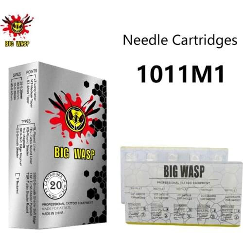 BIGWASP 1011M1 Tattoo Needle Cartridges #10 Bugpin 0.30mm 11 Single Stack Magnum 11M1 for Cartridge Tattoo Machines & Grip 20Pcs