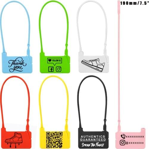 100Pcs Custom Clothing Brand Tag Disposable Plastic Personalized Garment Security Hang Tags Label for Clothes Shoes 190mm/7.5"