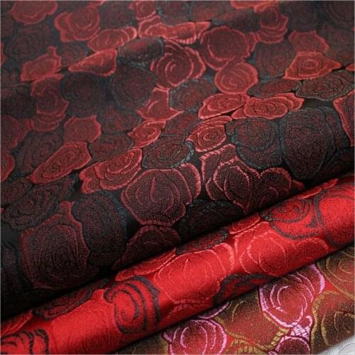 CF1062 Black Red Roses Damask Silk Satin Brocade Jacquard Cotton Fabric/DIY Sewing Material/Home Textile/Womens Skirts' Fabric