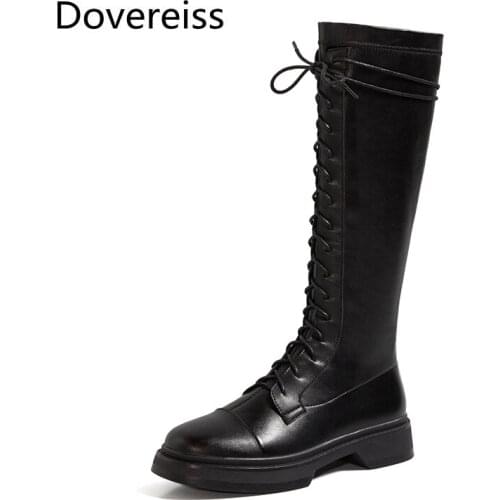 Dovereiss Fashion Womens Shoes Winter Cross tied Elegant sexy new Pure color Mature Round toe Knee high boots 42