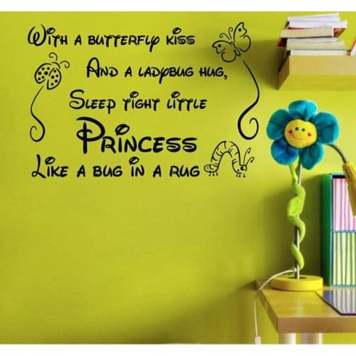 Ebay/Amazon selling With a butterfly kiss wall stickers Removable Art Vinyl princess wall stickers Home Kids girl