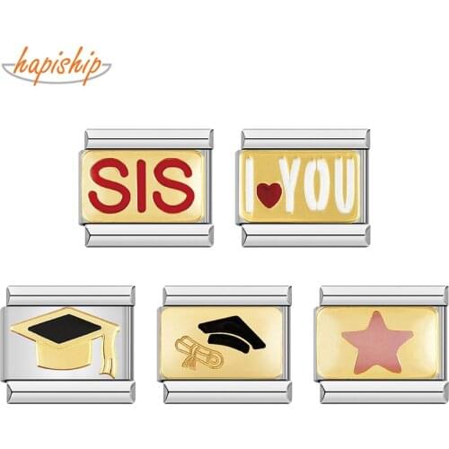 Hapiship Original Daisy SIS Star Graduation Season Charm Italian Links Fit 9mm Bracelet Stainless Steel DIY Making Jewelry DJ368