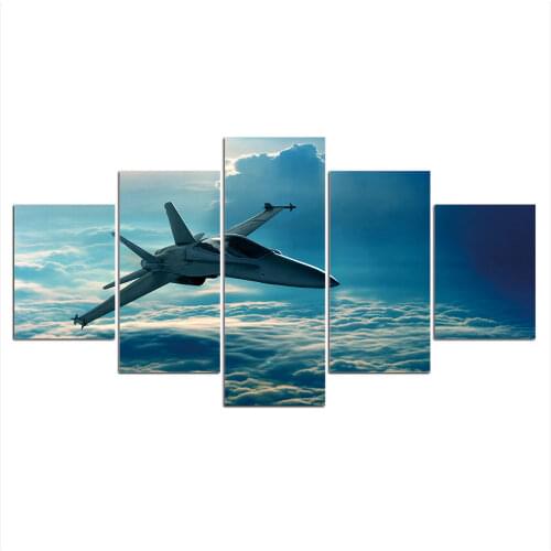 HD Printed 5 Piece Canvas Painting Airplane flying in Clouds Wall Pictures for Living Room Home Decor Free Shipping CU-2991B