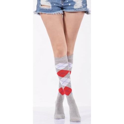 Idilfashion Women Plaid Lower Stocking-Light Gray-B-ART013 (3'LÜ PACKAGE)
