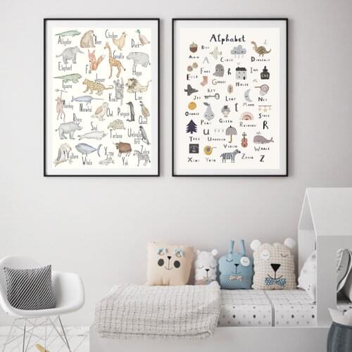 Animal Alphabet Baby Nursery Children Wall Art Canvas Painting Educational ABC Posters and Prints Nordic Kids Bedroom Decoration