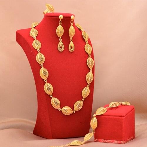Dubai 24K fashion gold plated bridal Jewelry sets necklace earrings bracelet ring gift wedding jewellery set wholesale for women