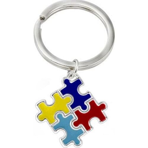 Fashion 2017 Wholesale Enamel Color Autism Puzzle Pieces Key Finders & Key Holders Awareness Jewelry For Gift
