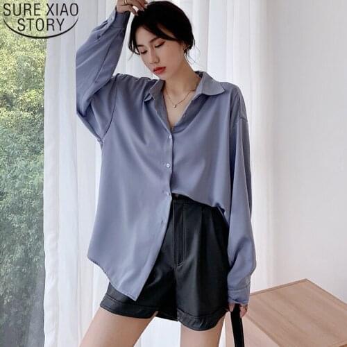 Fashion Loose Long Sleeve Shirt Elegant Women Long Shirt Office Lady Korean Solid 2021 Autumn Turn-down Collar Blusas 11279
