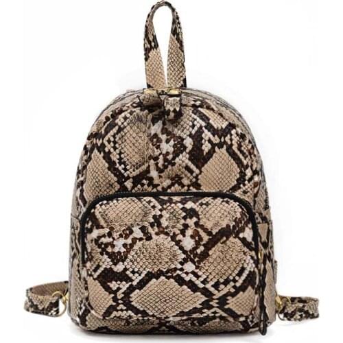 5PCS / LOT Fashion Snakeskin Contrast Color Student Backpack Women Travel Bagpack Daypack Mini Back Pack