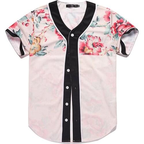 New summer mens short sleeved folk style 3D flower print cardigan baseball jacket