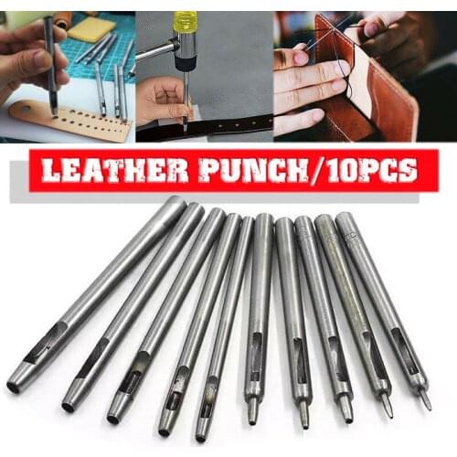 10pcs 0.5- 5mm Leather Belt Eyelet Hole Punch Set Steel Puncher Craft Tools For Leather Craft Clothing Punching
