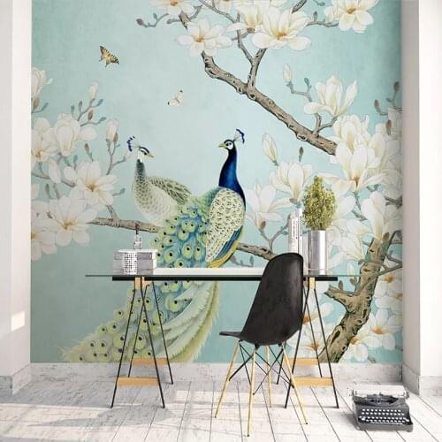 Custom Mural Wallpaper 3D Chinese Style Peacock Magnolia Flowers Bird Wall Painting Living Room Study Background Wall Decor 3 D