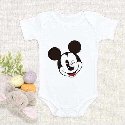 Newborn Clothes For Baby Girl Baby Boy Short Sleeve White O-neck Mickey Mouse Print Baby Bodysuit 0-3m3-6M Girl Baby Bodysuits
