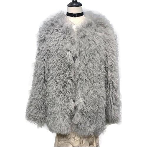 Natural real lamb sheep coat knitted Mongolian sheep fur coat jacket overcoat Russian womens winter warm fur coat longer style
