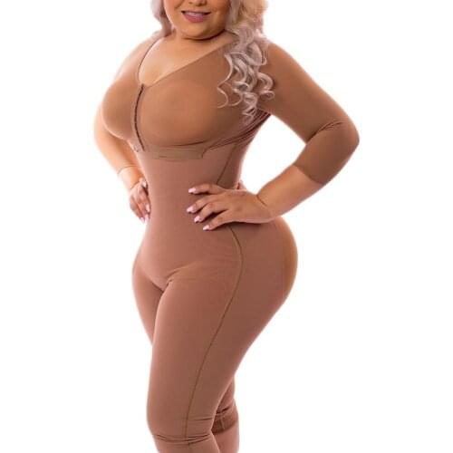 Full Body Fajas Colombianas In Powernet With Bra Knee Length Bodyshaper Compression Garment Gaine Amincissante Femme