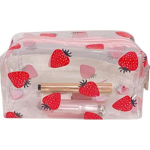 Transparent Fruit Print Cosmetic Wash Bag Women Travel Toiletry Storage Case Girls Cosmetic Bags PVC Coin Purse