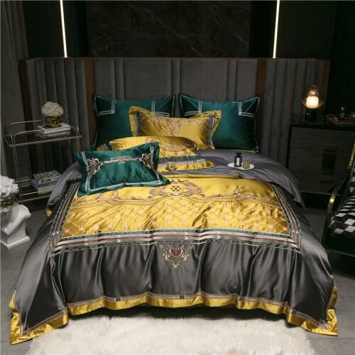 Luxury High Precision Embroidery Egyptian Cotton Royal Bedding Set Satin Silky Duvet Cover Bed Sheet Or Bedspread Pillowcases