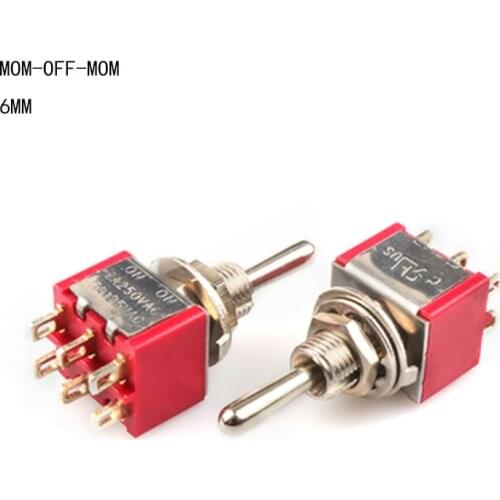 Toggle Switch Momentary 6 Pin No Lock RED (ON)-OFF-(ON) Both Sides CQC UL ROHS Silver Point 6A125V Micro Switch
