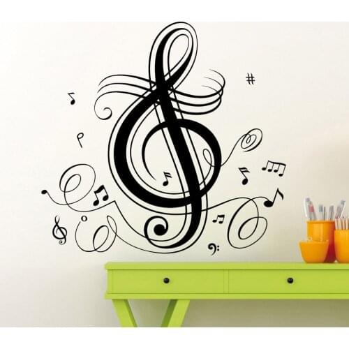 Treble Clef Wall Decal Musical Notes Music Room Recording Studio Interior Decoration Door Window Vinyl Stickers Wallpaper Q630