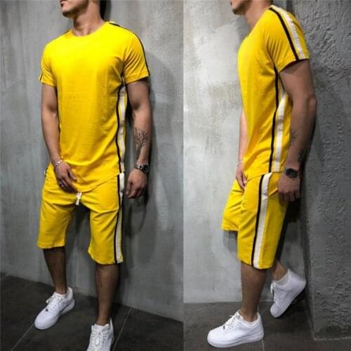 2021 New gyms Mens Sets 2 Pieces Sets Tracksuit Mens tshirts+shorts suit Sportwear Gentlemen Mens Sports Suit men Clothes
