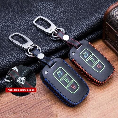 Luminous leather car key case For Hyundai Creta Solaris Elantra Accent Equus Genesis Veloster Grand Santa Fe For Kia Sportage