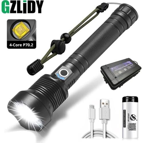 USB Rechargeable LED Flashlight 4 Core P70.2 Super Bright Torch Zoom Camping Lantern Waterproof Portable 18650 Bicycle Light