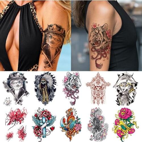 Flowers temporary tattoo stickers Woman girl sexy body waterproof tattoos Cat tiger skull realistic arm tattoo for men boys
