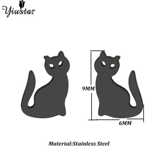 Yiustar Sweet Animal Stud Earrings for Women Charming Cat Shape Earings Jewelry Simple Black Hollow Accessories Bijoux Bijoux