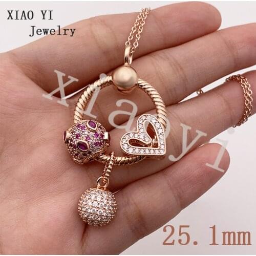 XIAOYI jewelry new s925 11 the most popular charm hand-painted rose-color heart red lip ball pendant o-necklace for girlfriend