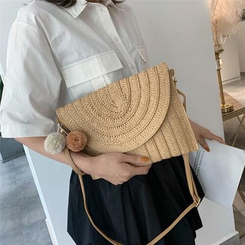 Lady Fashion Crossbody Envelope Bag Solid Color Straw Woven Handbag Retro and Elegant Shoulder Bag