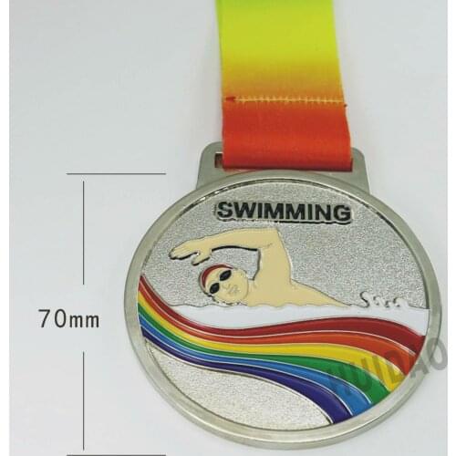 1PCS Swimming Metal Medals with Tape Plating Silver Color Mens Swimming Medallion