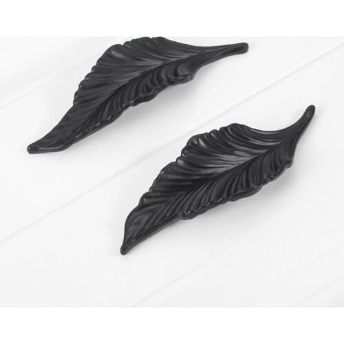 2Pcs 32MM Drawer Wardrobe Door Kitchen Handle Knob Novelty Leaves Furniture Handles Cabinet Knobs and Handles Hardware Black