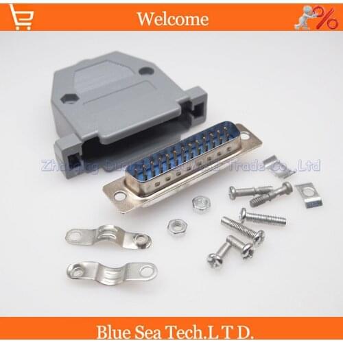 20sets New male connector DB25 25Pin Serial Port male Socket + Plastic shell serial parallel port wire-type Free shipping