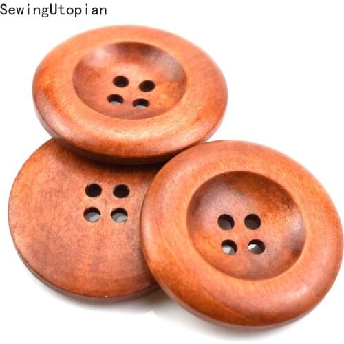 20PCS 25MM Round 4 Holes Wooden Buttons Sewing Tools Decorative Button Scrapbooking Garment DIY for Children Clothes Accessories