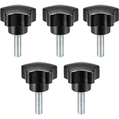 Uxcell Uxcell 5 Pcs Star Knobs Grips M6/M8/M10 10/15/20/25/30/35/40/50mm Male Thread Steel Zinc Stud Black PP