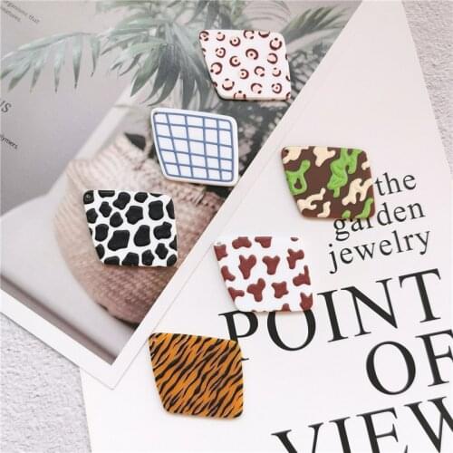 6PCS/lot Geometric Leopard Spot Relief Jewelry Accessories Hand Made Earrings Connectors DIY Pendant Findings Components Charms
