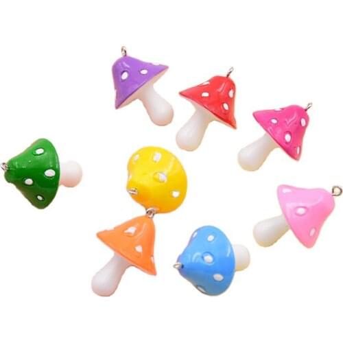 Yamily 8pcs/Cute Colorful Resin Little Simulation Mushrooms Pendant For Earring Bag Decoration Keychains Jewelry DIY Accessories