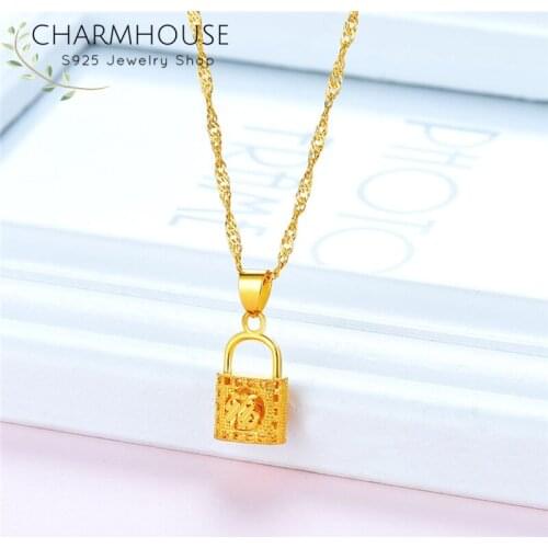 African Gold GP Necklaces For Women Lock Pendant & Necklace Waterwave Chains Collier Femme Choker Statement Jewelry Accesories