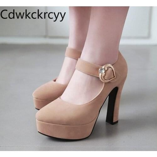 Spring and fall The New fashion Round head 12CM High heel Women shoes red Buckle Asakuchi High heel Single shoes size 34-43
